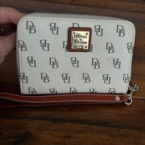 Dooney & Bourke Cream and Tan Logo Wristlet
